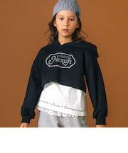 裏毛ラインストーンロゴトレーナーｘ天竺Tシャツセット(110~150cm)