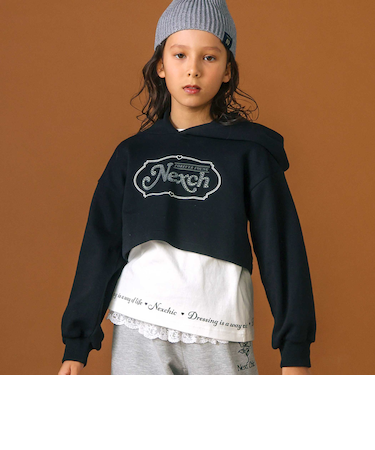 裏毛ラインストーンロゴトレーナーｘ天竺Tシャツセット(110~150cm)