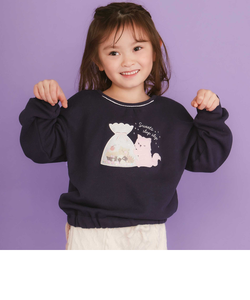 ネコクマイヌアニマルオーガンジーパッチモチーフトレーナー(80~130cm)