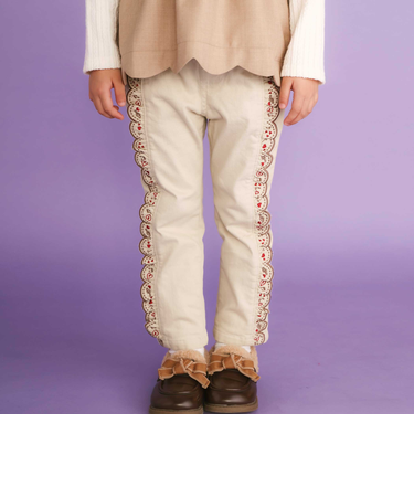 【裏微起毛】スカラップ刺しゅうフリルロングパンツ(80~130cm)