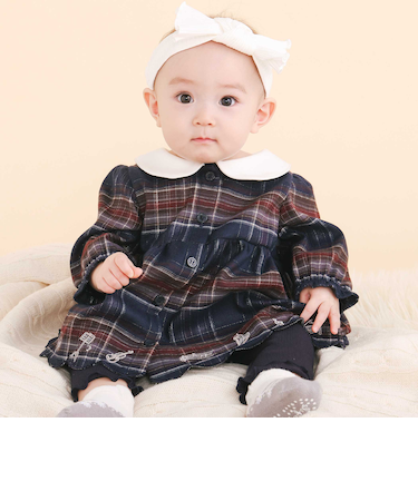 【お揃い】チェックワンピース+シンプルレギンス2点セット(70~80cm)