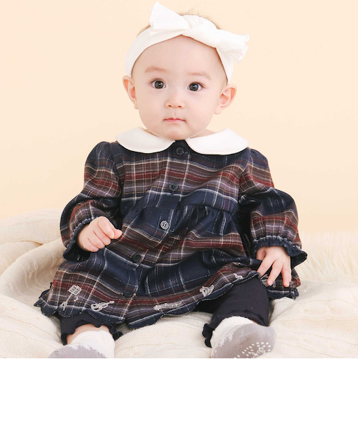 【お揃い】チェックワンピース+シンプルレギンス2点セット(70~80cm)