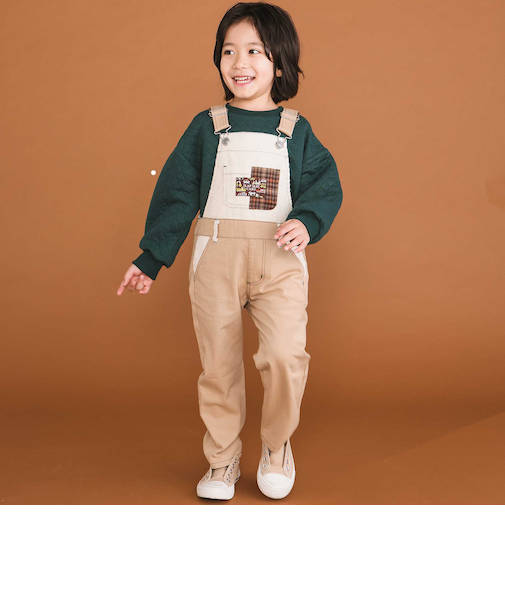 デニムツイルコーデュロイチェック切り替えサロペット(80~120cm)