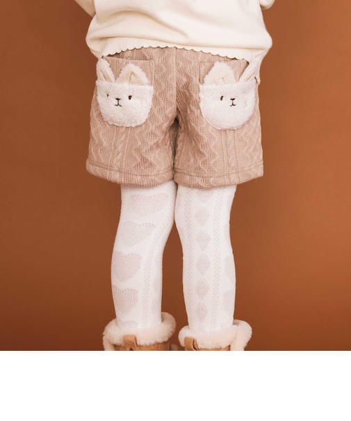 ウサギネコアニマルふわふわボアポケットケーブルニットショートパンツ(90~130cm)