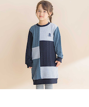【お揃い】飛び裏毛ｘケーブルJQニットブロック切り替えワンピース(80~130cm)