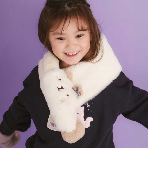 ネコウサギクマアニマルモチーフふわふわファーマフラー