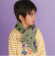 消防車恐竜わくわくモチーフ裏ボアニットマフラー