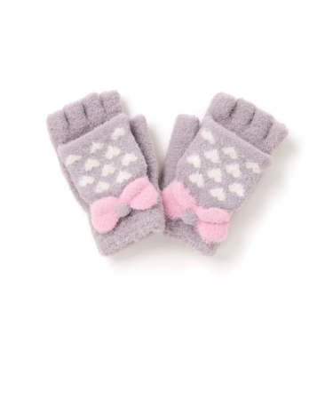 ミトン指なし2WAYハートいっぱいリボン手袋