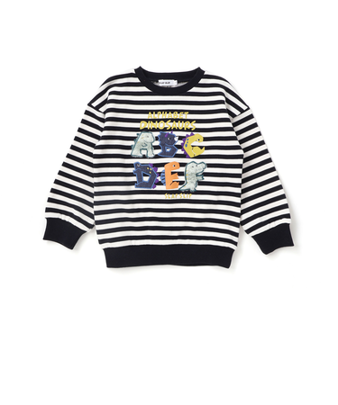 無地ボーダーいろんな恐竜刺しゅうトレーナー(80~130cm)