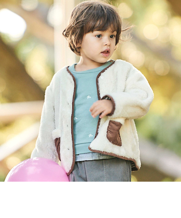 ボア裏ボーダーノーカラーコート(90~100cm)