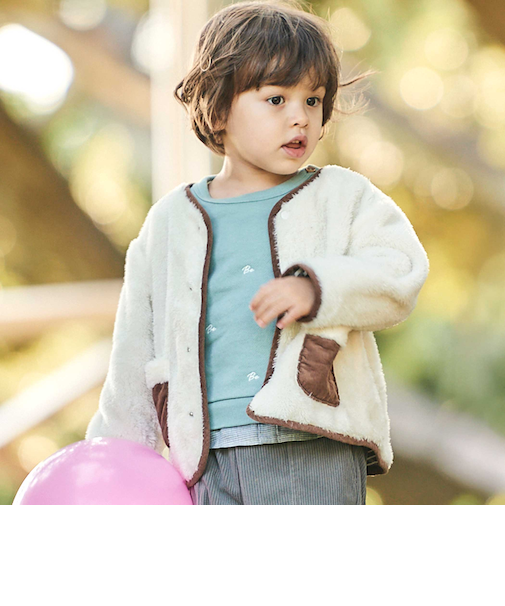 ボア裏ボーダーノーカラーコート(90~100cm)