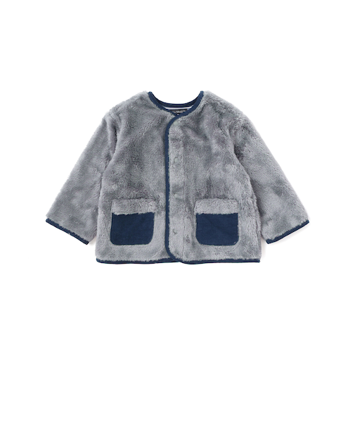 ボア裏ボーダーノーカラーコート(90~100cm)