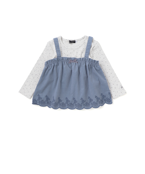 シャツコールビスチェ+ドット長袖Tシャツセット(90~100cm)