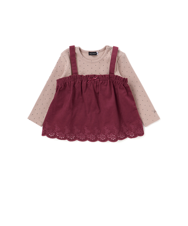 シャツコールビスチェ+ドット長袖Tシャツセット(90~100cm)