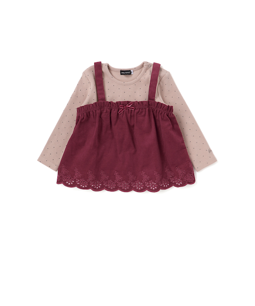 シャツコールビスチェ+ドット長袖Tシャツセット(90~100cm)