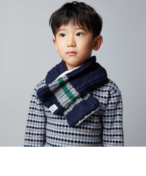 【お揃い】ケーブル編みライン配色ニットマフラー