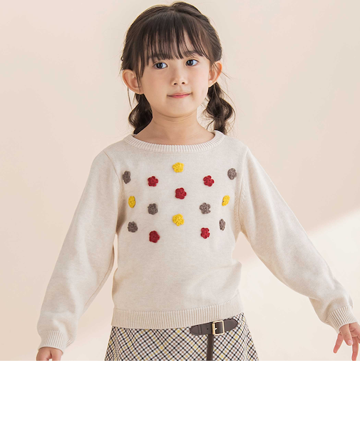 かぎ針花モチーフニットプルオーバー(100~140cm)