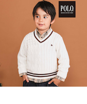 【POLO BCS(ポロ・ビーシーエス)×SLAP SLIPコラボ】襟ライン入りVネックトラッドニットプルオーバー(80~130cm)