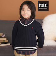 【POLO BCS(ポロ・ビーシーエス)×SLAP SLIPコラボ】襟ライン入りVネックトラッドニットプルオーバー(80~130cm)