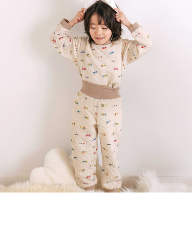 【スララク/腹巻き一体型】みんな快眠！長袖みんみんキルティングパジャマ 上下セット(80~130cm)