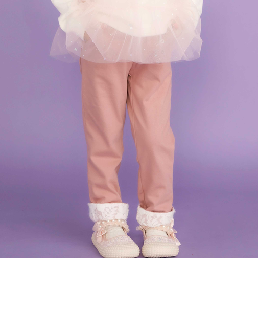 裏微起毛キーチャーム風モチーフ刺しゅう付き折り返しレースパンツ(80~130cm)