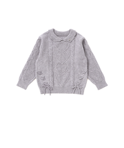 【ウォッシャブル加工】編み込みリボンハート柄 襟付きニットトップス(90~130cm)