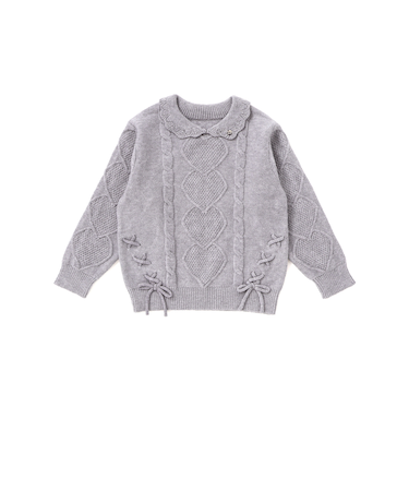 【ウォッシャブル加工】編み込みリボンハート柄 襟付きニットトップス(90~130cm)