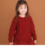 【ウォッシャブル加工】編み込みリボンハート柄 襟付きニットトップス(90~130cm)