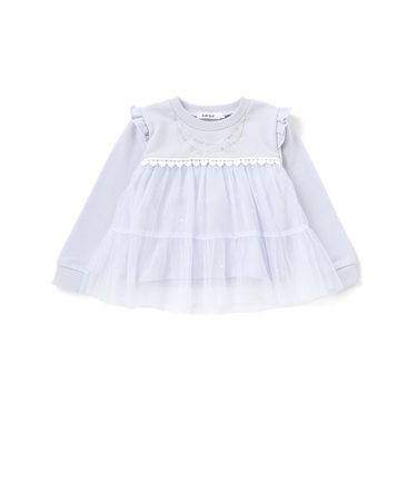 ネックレス風刺しゅうチュール切り替え肩フリルトレーナー(80~130cm)