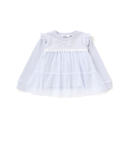 ネックレス風刺しゅうチュール切り替え肩フリルトレーナー(80~130cm)