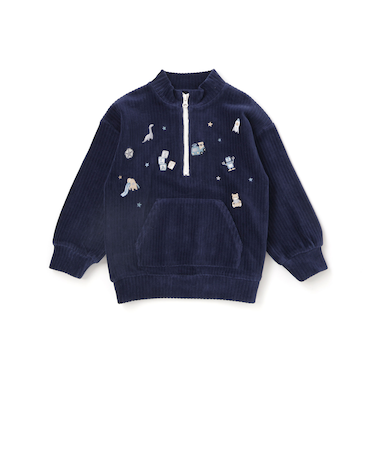 恐竜くるまロケットおもちゃ刺しゅうハーフジップトップス(80~130cm)