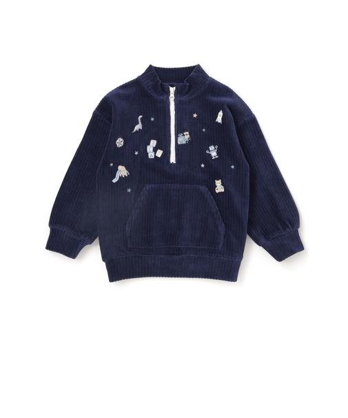 恐竜くるまロケットおもちゃ刺しゅうハーフジップトップス(80~130cm)