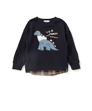 はたらくくるま恐竜パッチ刺しゅう×チェック切替トレーナー(80~130cm)