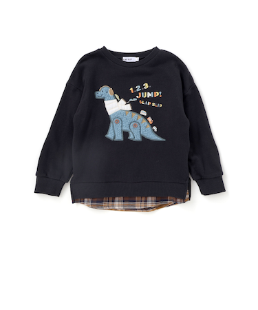 はたらくくるま恐竜パッチ刺しゅう×チェック切替トレーナー(80~130cm)