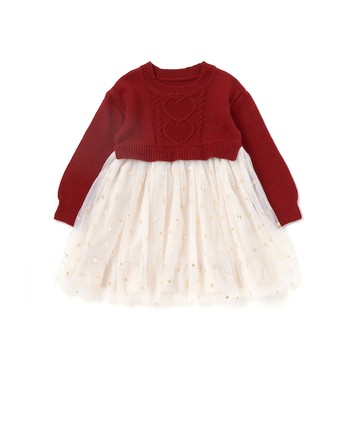 ニット×チュールハートたっぷり切替ワンピース(80~130cm)