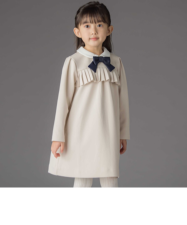 ポンチ胸プリーツ長袖ワンピース(95~150cm)