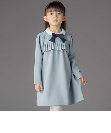 ポンチ胸プリーツ長袖ワンピース(95~150cm)