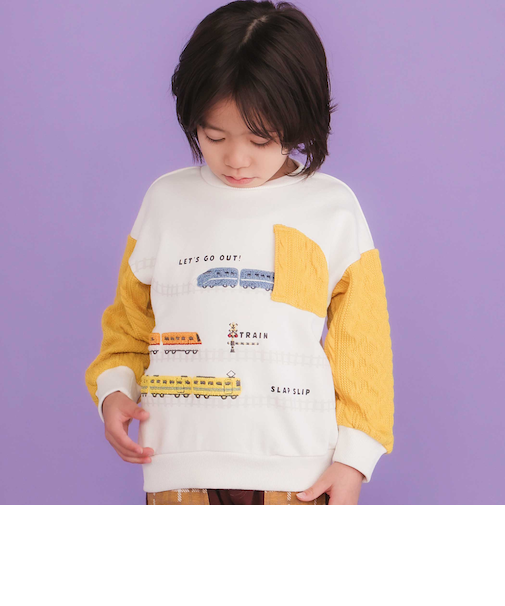 ガタゴト電車サガラ刺しゅう袖切り替えトレーナー(80~130cm)