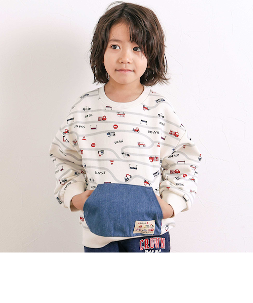 デニムカンガルーポケット付きトレーナー(80~130cm)