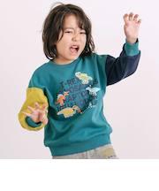 袖配色恐竜ごちそうモチーフトレーナー(80~130cm)