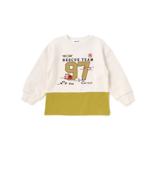 はたらくくるま発泡プリント星パッチナンバリングバイカラートレーナー(80~130cm)