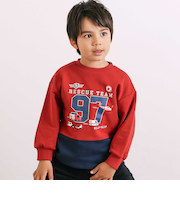 はたらくくるま発泡プリント星パッチナンバリングバイカラートレーナー(80~130cm)