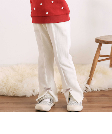 スカラップポケットフロントタック裾スリットロングパンツ(80~130cm)