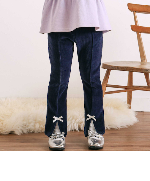 スカラップポケットフロントタック裾スリットロングパンツ(80~130cm)