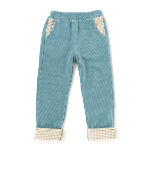 消防車恐竜おしりパッチ折り返し裾チェックロングパンツ(80~130cm)