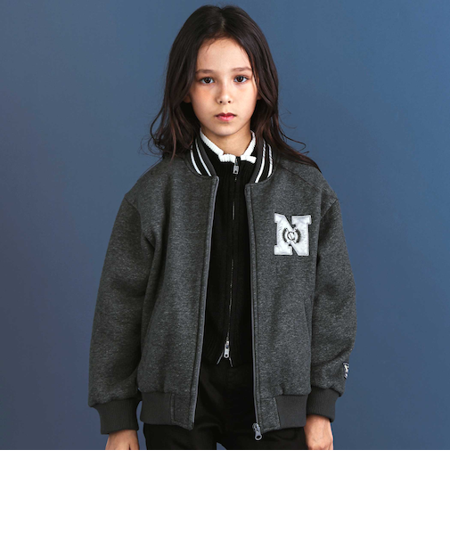 ロゴバッチ裏ジャギー裏毛スタジャン(110~150cm)