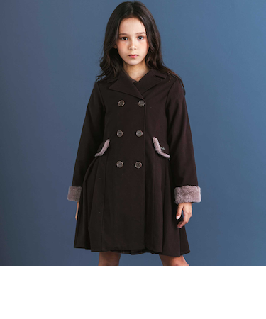 ファー付きツイル＆チェックコートワンピース(110~150cm)