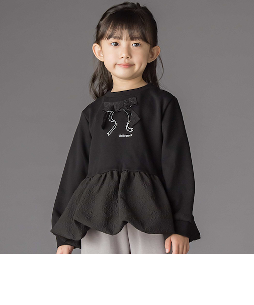 【店舗限定】裏毛ジャガード切り替えリボントレーナー(95~150cm)