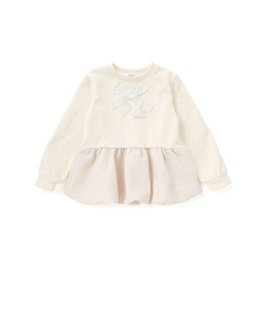 【店舗限定】裏毛ジャガード切り替えリボントレーナー(95~150cm)