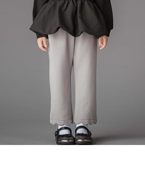 店舗限定】裏起毛ポンチ裾スカラップロングパンツ(95~150cm)｜ベベ